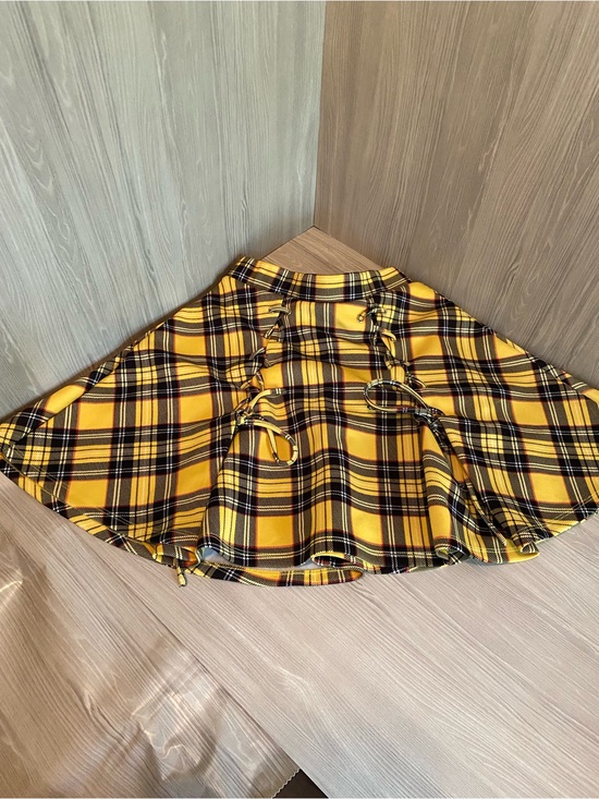 Hot Topic Dresses & Skirts - Hot Topic Yellow and Black Plaid Midi Skirt with Lace-Up Sides